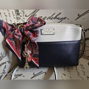 Kate Spade Grove Street Millie Navy/White Leather Crossbody Bag w/Charm & Scarf
